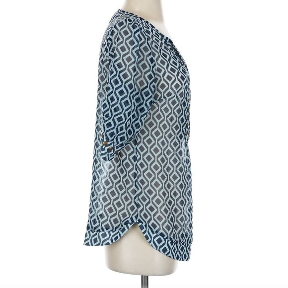41 HAWTHORN STITCHFIX Moni Geo Camisole Blouse Navy Blue 3/4 Sleeve Boho Summer - Picture 4 of 11